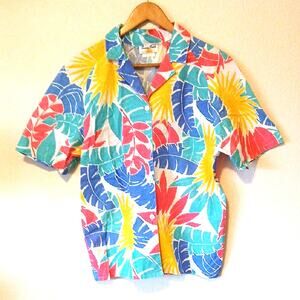Vintage Sunny South Palm Print Button Up Shirt